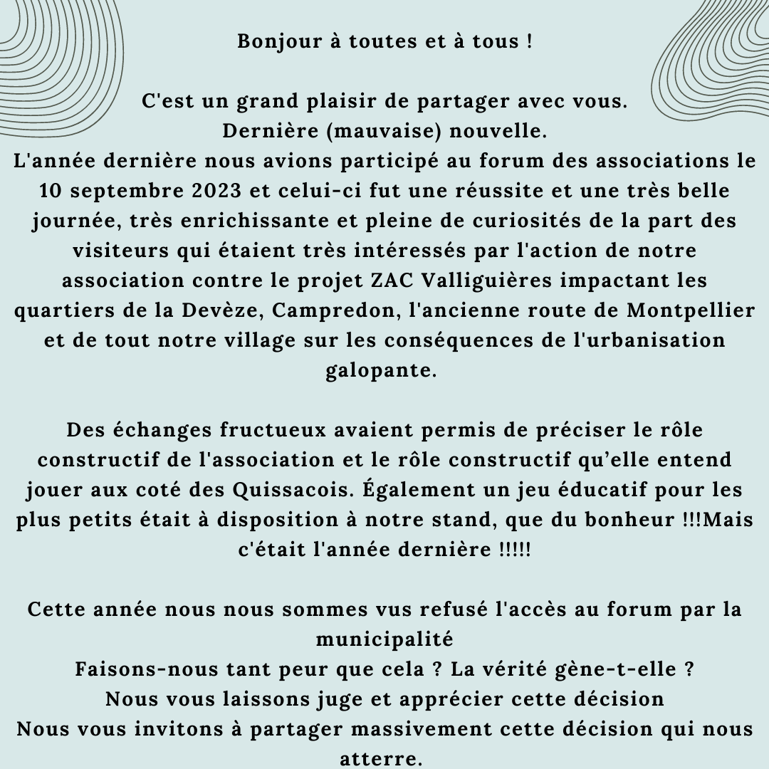 L association la deveze campredon environnement engage enormement de frais pour defendre la qualite de vie dans nos quartiers et faire respecter l environnement ainsi que la biodiv